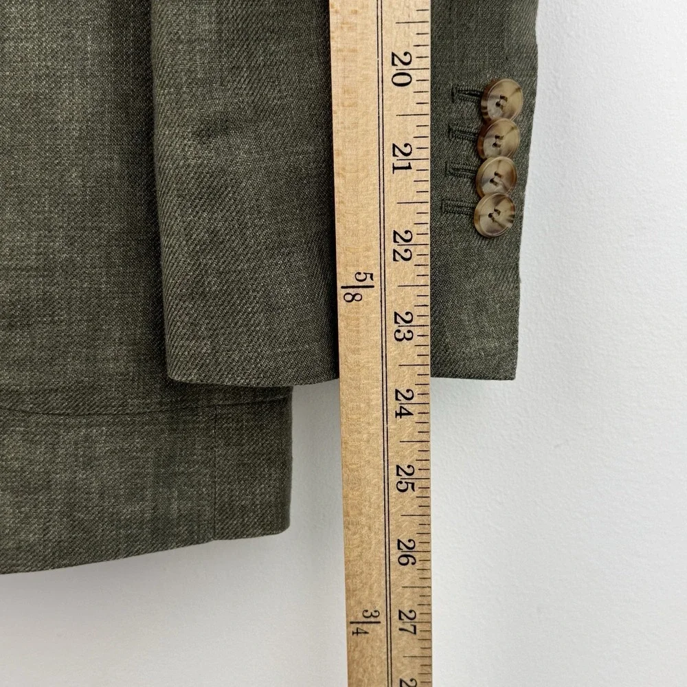 Suitsupply Havana Linen Suit Men's 36R Olive Green Slim 2 Piece Solbiati